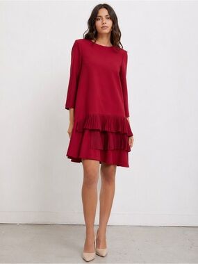 SAY Red Pleated Ruffle Cocktail Dress Size 42